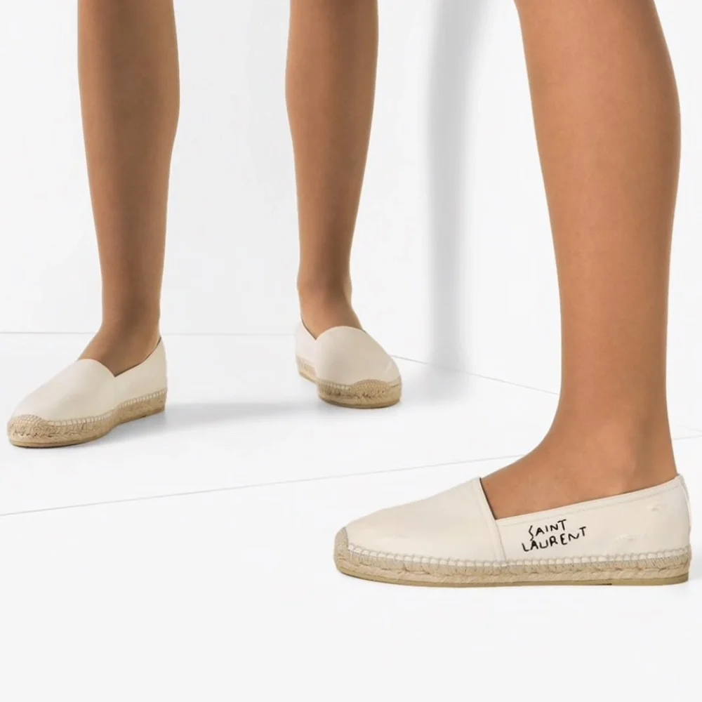 SAINT LAURENT Logo Embroidered Espadrille Flats